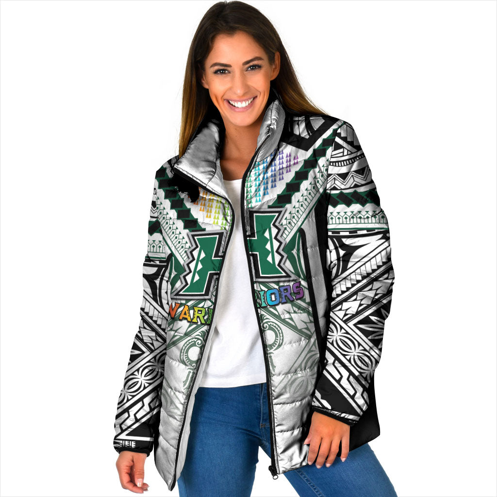 Custom Hawaii Warriors Football Padded Jacket Rainbow Kakau Pattern White LT05 Women White - Polynesian Pride