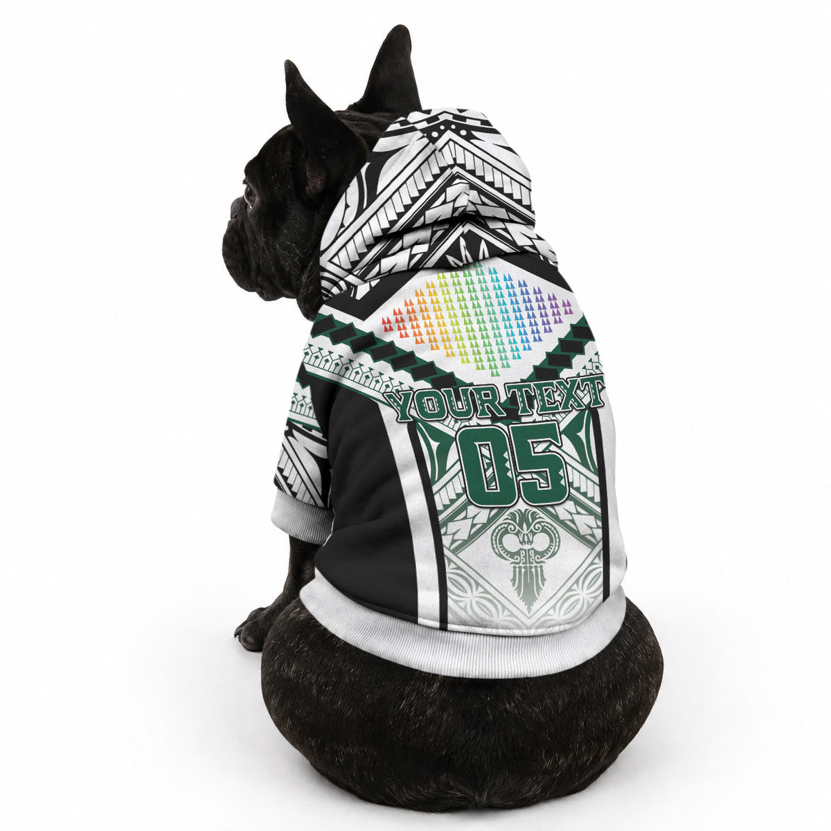 Custom Hawaii Warriors Football Pet Hoodie Rainbow Kakau Pattern White LT05 - Polynesian Pride