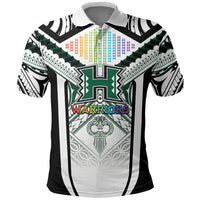 Custom Hawaii Warriors Football Polo Shirt Rainbow Kakau Pattern White LT05 White - Polynesian Pride