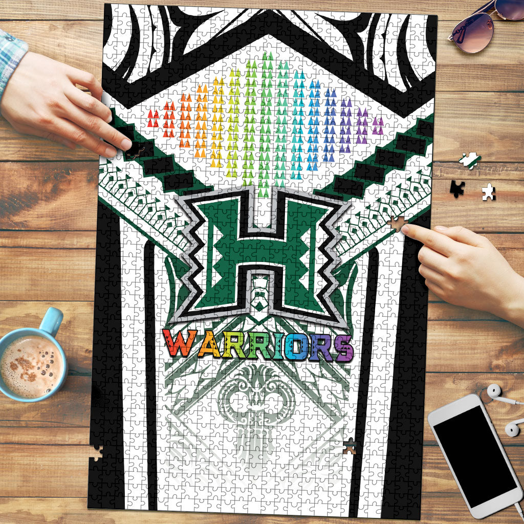 Hawaii Warriors Football Puzzle Rainbow Kakau Pattern White LT05 White - Polynesian Pride