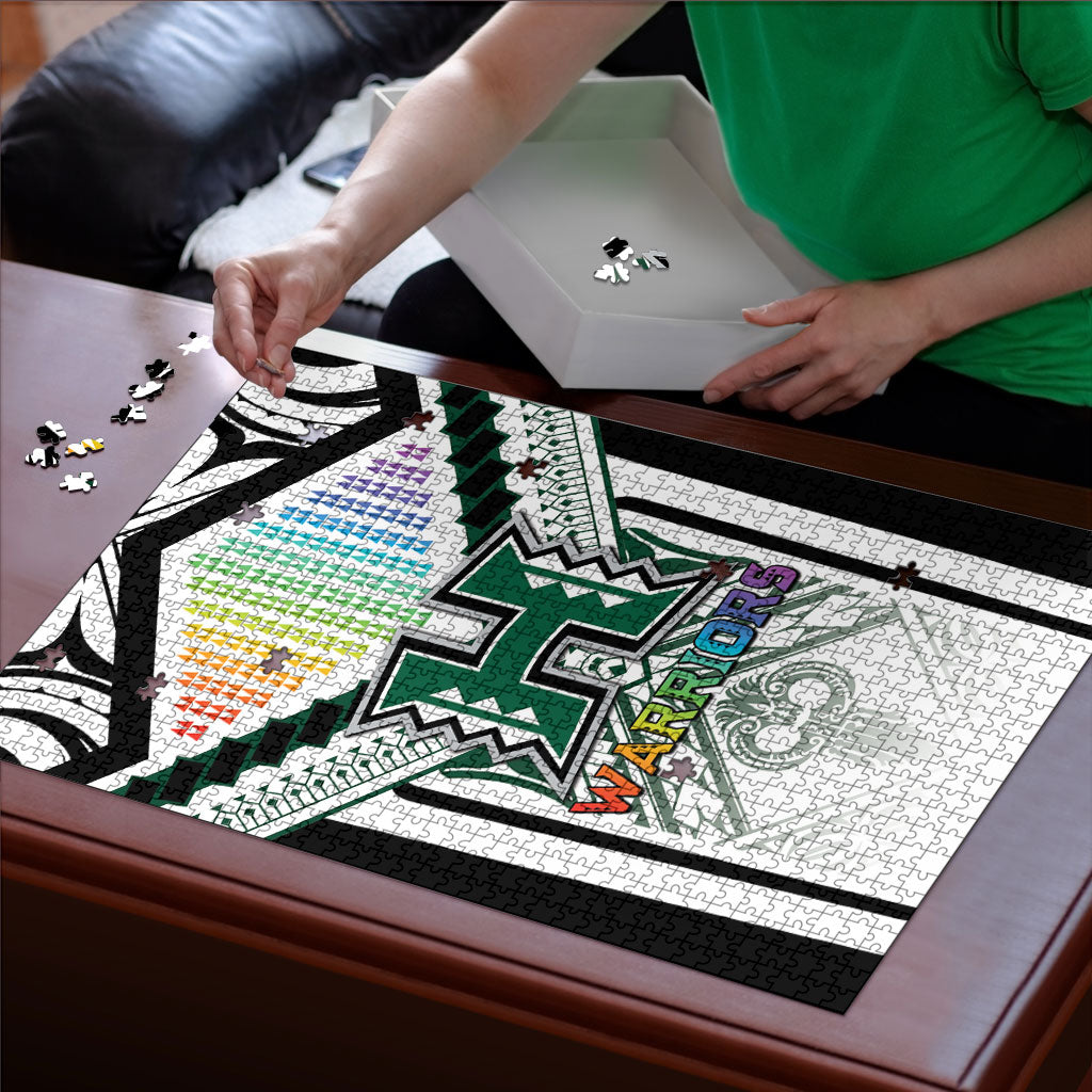 Hawaii Warriors Football Puzzle Rainbow Kakau Pattern White LT05 - Polynesian Pride