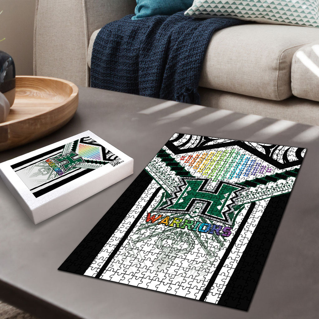Hawaii Warriors Football Puzzle Rainbow Kakau Pattern White LT05 - Polynesian Pride