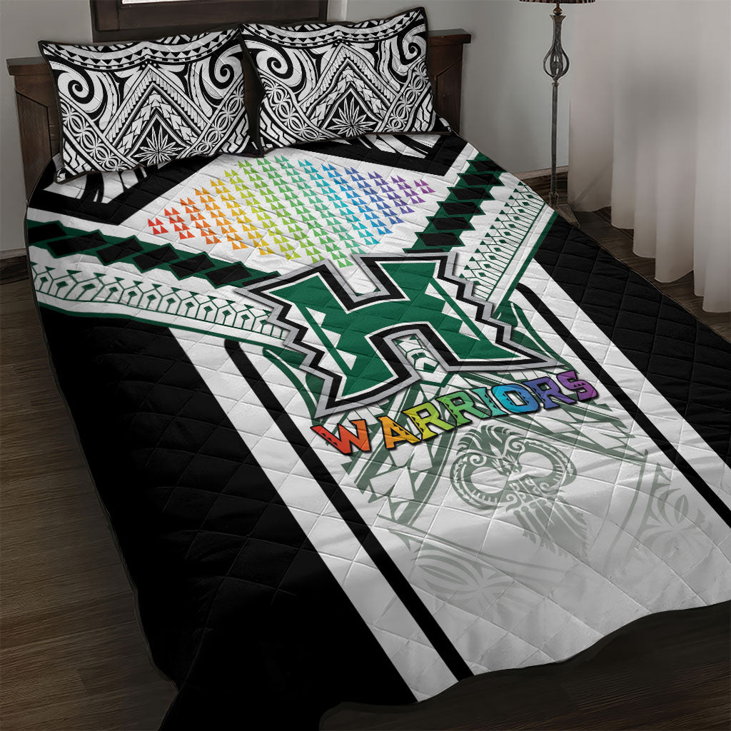 Hawaii Warriors Football Quilt Bed Set Rainbow Kakau Pattern White LT05 White - Polynesian Pride