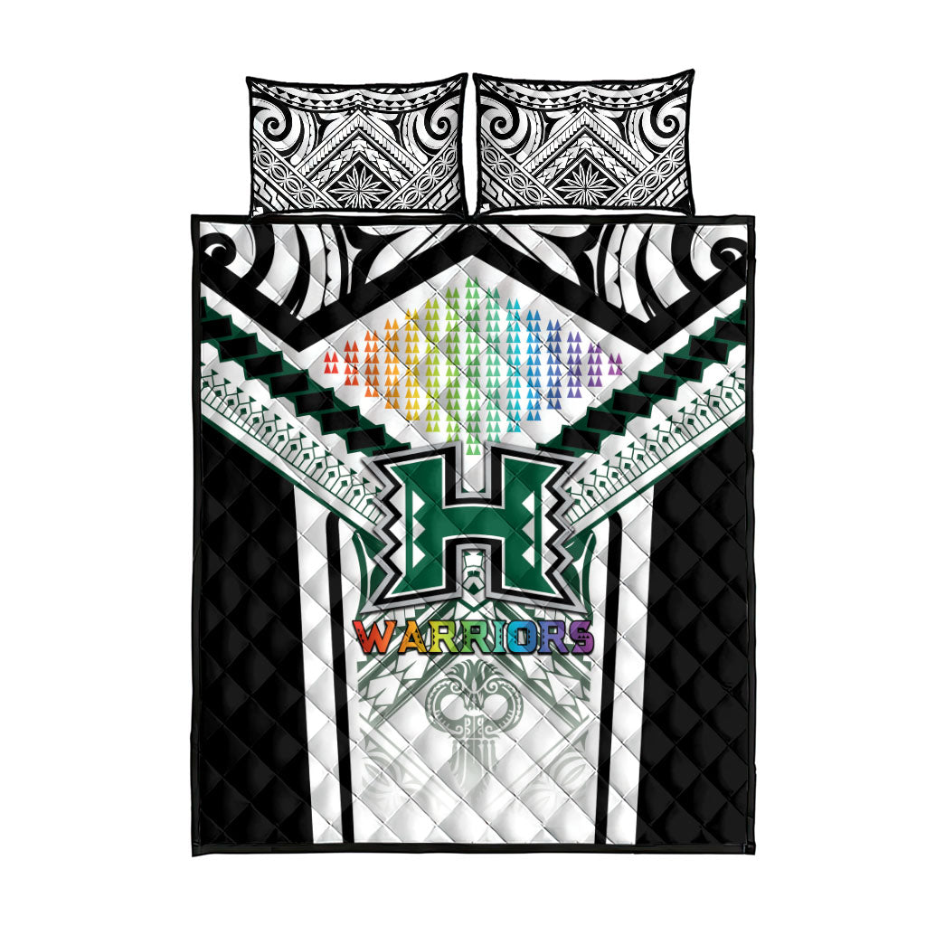 Hawaii Warriors Football Quilt Bed Set Rainbow Kakau Pattern White LT05 - Polynesian Pride