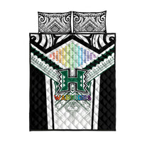 Hawaii Warriors Football Quilt Bed Set Rainbow Kakau Pattern White LT05 - Polynesian Pride