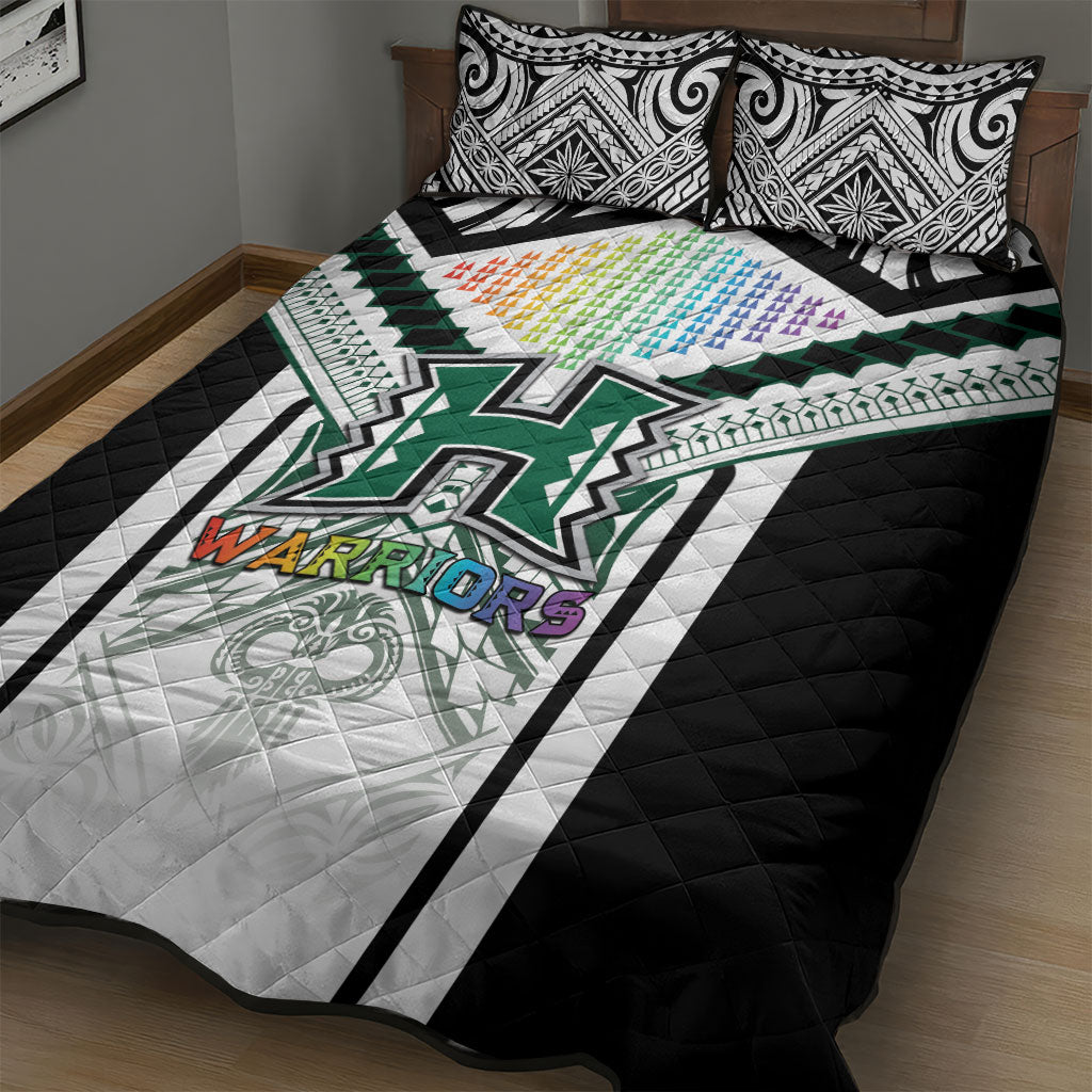 Hawaii Warriors Football Quilt Bed Set Rainbow Kakau Pattern White LT05 - Polynesian Pride