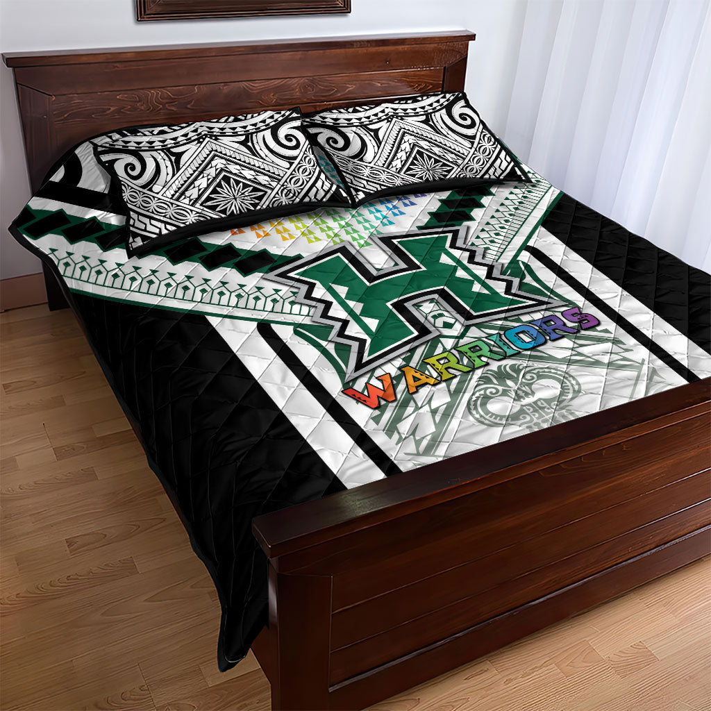 Hawaii Warriors Football Quilt Bed Set Rainbow Kakau Pattern White LT05 - Polynesian Pride