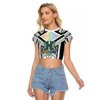 Custom Hawaii Warriors Football Raglan Cropped T Shirt Rainbow Kakau Pattern White LT05 Female White - Polynesian Pride