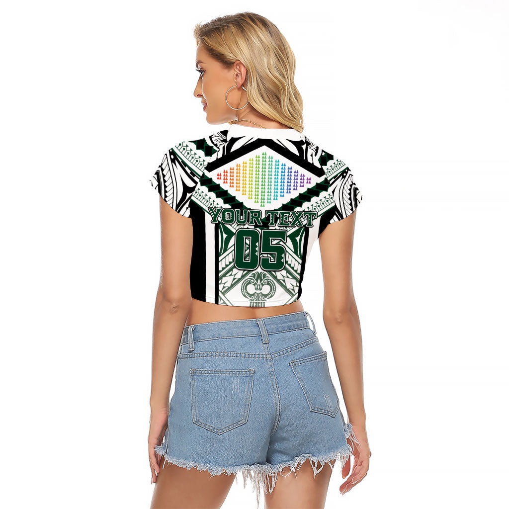 Custom Hawaii Warriors Football Raglan Cropped T Shirt Rainbow Kakau Pattern White LT05 - Polynesian Pride