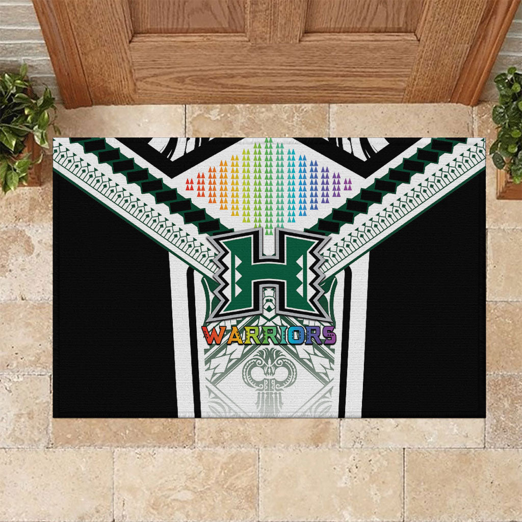 Hawaii Warriors Football Rubber Doormat Rainbow Kakau Pattern White LT05 White - Polynesian Pride