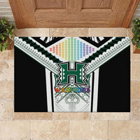 Hawaii Warriors Football Rubber Doormat Rainbow Kakau Pattern White LT05 White - Polynesian Pride