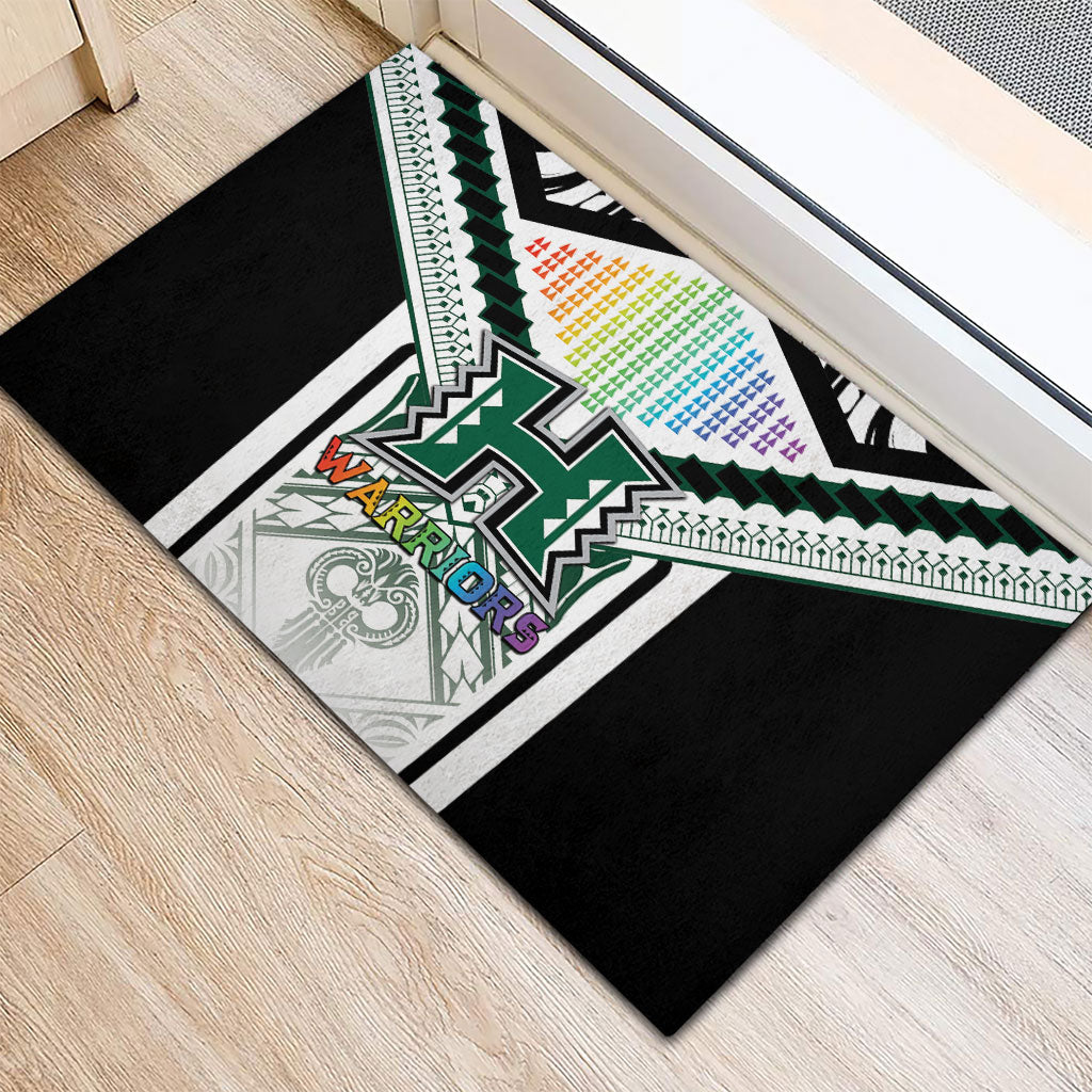 Hawaii Warriors Football Rubber Doormat Rainbow Kakau Pattern White LT05 - Polynesian Pride