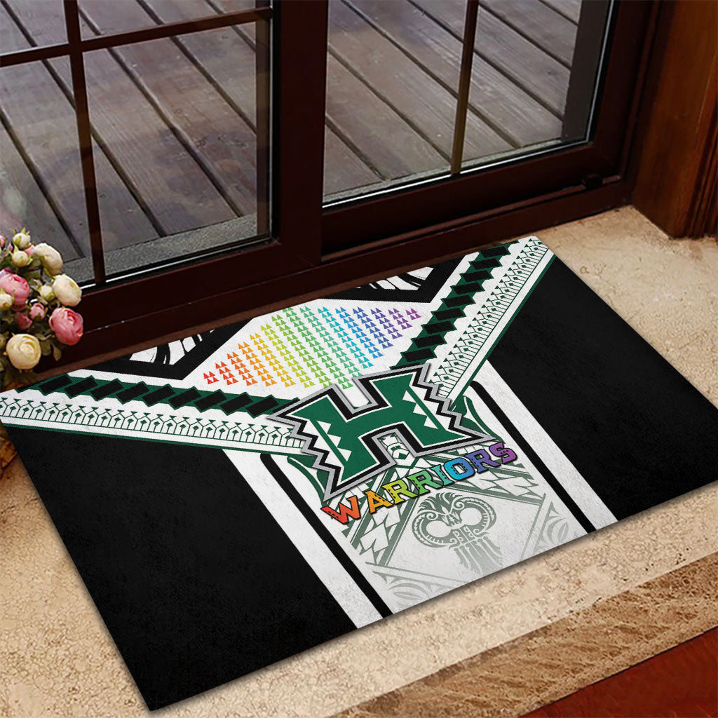 Hawaii Warriors Football Rubber Doormat Rainbow Kakau Pattern White LT05 - Polynesian Pride