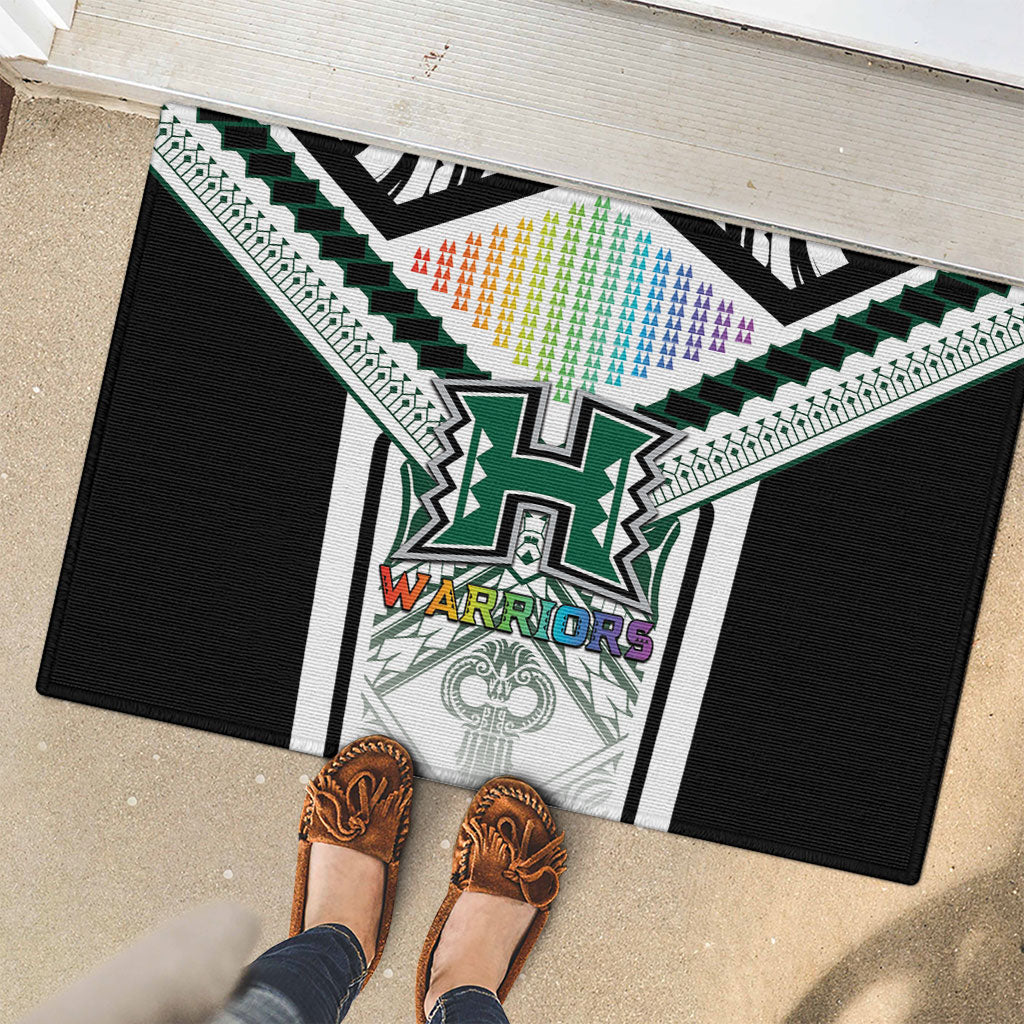 Hawaii Warriors Football Rubber Doormat Rainbow Kakau Pattern White LT05 - Polynesian Pride
