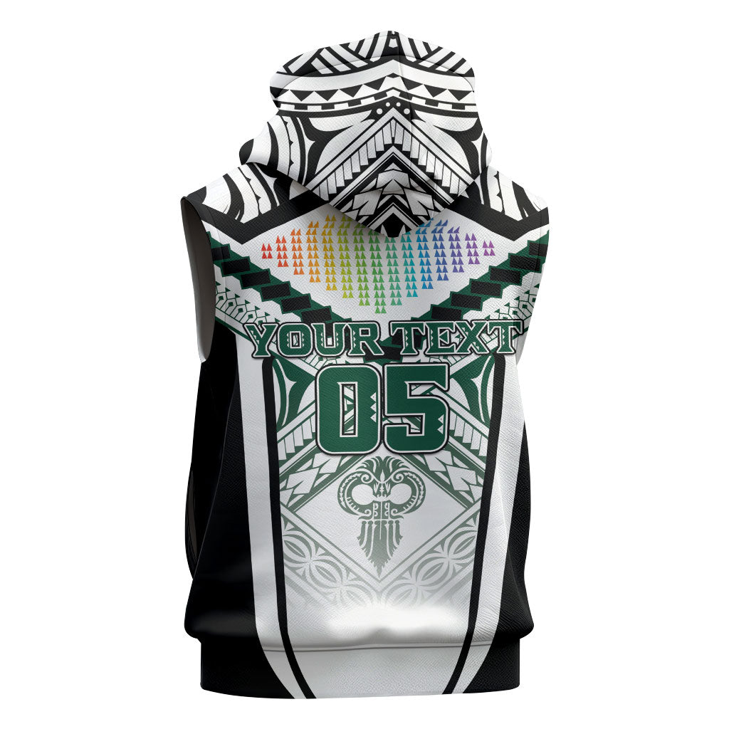 Custom Hawaii Warriors Football Sleeveless Hoodie Rainbow Kakau Pattern White LT05 - Polynesian Pride