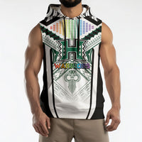 Custom Hawaii Warriors Football Sleeveless Hoodie Rainbow Kakau Pattern White LT05 - Polynesian Pride