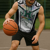 Custom Hawaii Warriors Football Sleeveless Hoodie Rainbow Kakau Pattern White LT05 - Polynesian Pride