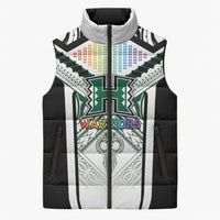 Custom Hawaii Warriors Football Sleeveless Puffer Jacket Rainbow Kakau Pattern White LT05 Unisex White - Polynesian Pride