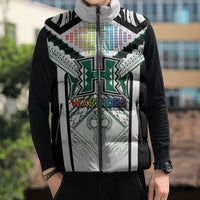 Custom Hawaii Warriors Football Sleeveless Puffer Jacket Rainbow Kakau Pattern White LT05 - Polynesian Pride