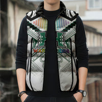 Custom Hawaii Warriors Football Sleeveless Puffer Jacket Rainbow Kakau Pattern White LT05 - Polynesian Pride
