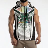Custom Hawaii Warriors Football Sleeveless Zip Hoodie Rainbow Kakau Pattern White LT05 - Polynesian Pride