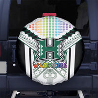 Hawaii Warriors Football Spare Tire Cover Rainbow Kakau Pattern White LT05 No hole White - Polynesian Pride