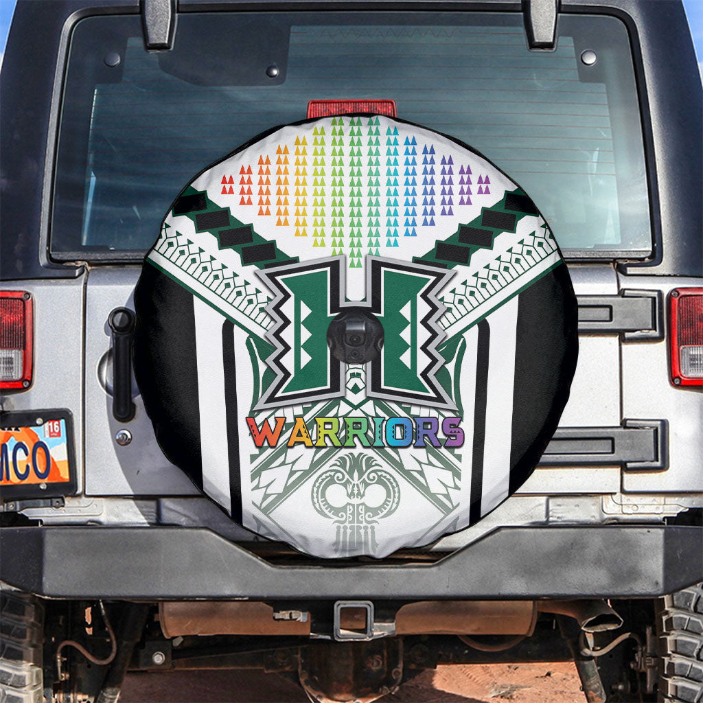 Hawaii Warriors Football Spare Tire Cover Rainbow Kakau Pattern White LT05 White - Polynesian Pride