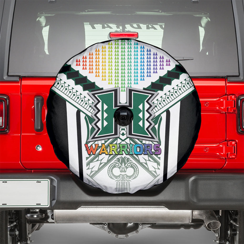 Hawaii Warriors Football Spare Tire Cover Rainbow Kakau Pattern White LT05 - Polynesian Pride