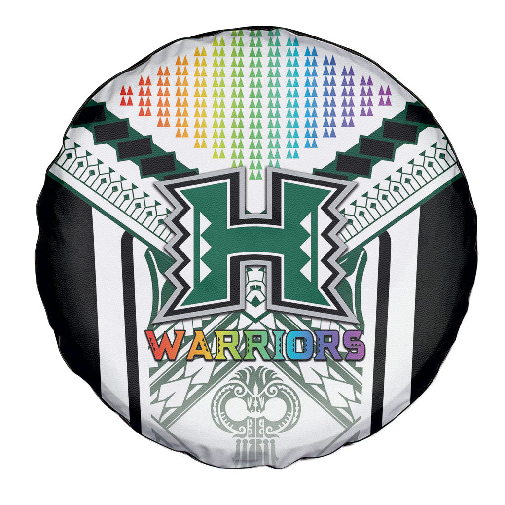 Hawaii Warriors Football Spare Tire Cover Rainbow Kakau Pattern White LT05 - Polynesian Pride