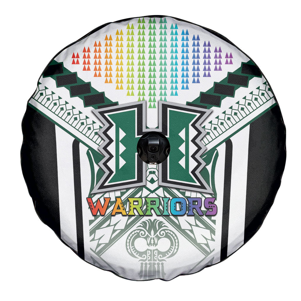 Hawaii Warriors Football Spare Tire Cover Rainbow Kakau Pattern White LT05 - Polynesian Pride