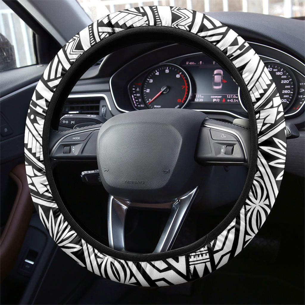 Hawaii Warriors Football Steering Wheel Cover Rainbow Kakau Pattern White LT05 - Polynesian Pride