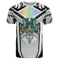 Custom Hawaii Warriors Football T Shirt Rainbow Kakau Pattern White LT05 White - Polynesian Pride