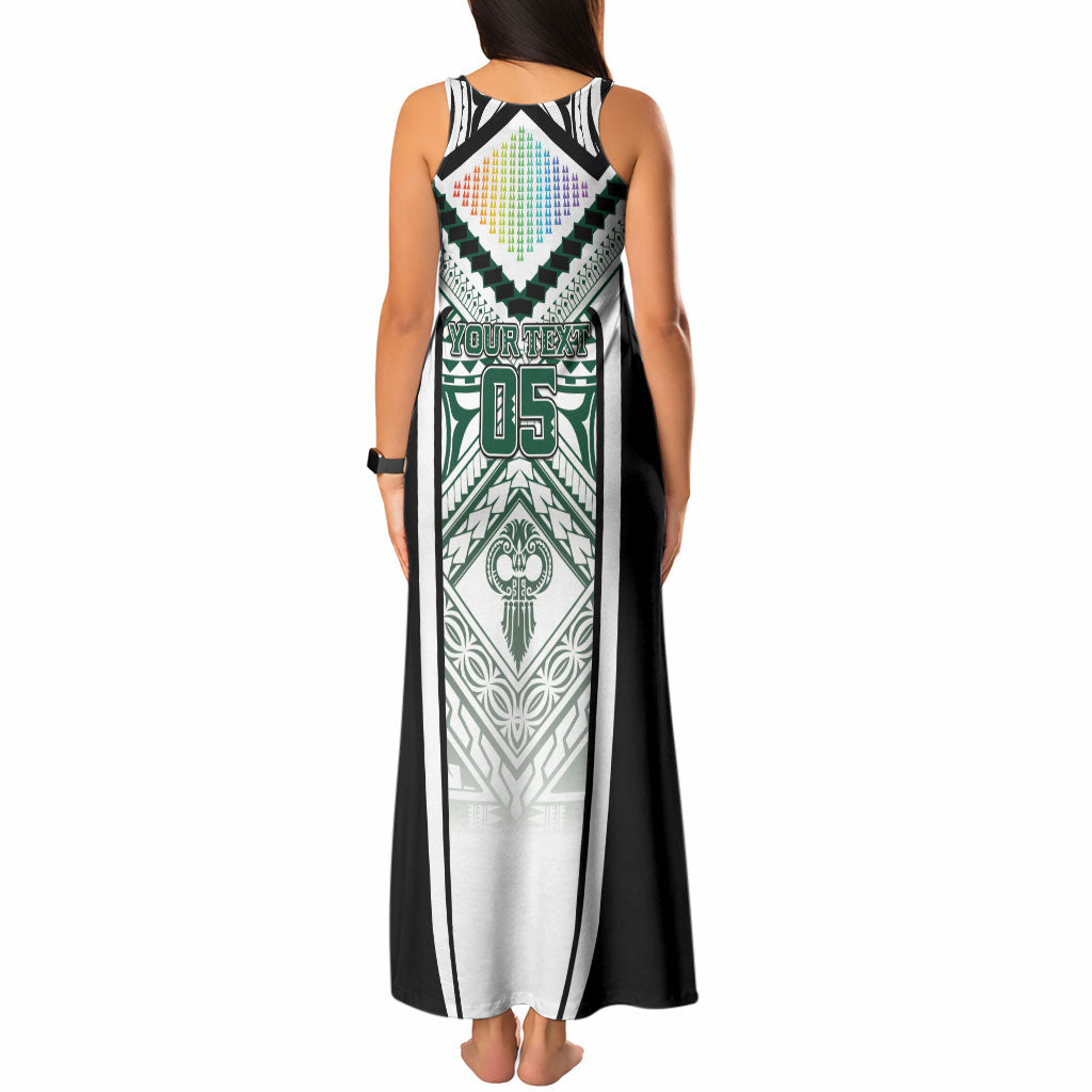 Custom Hawaii Warriors Football Tank Maxi Dress Rainbow Kakau Pattern White LT05 - Polynesian Pride