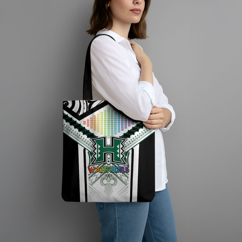 Hawaii Warriors Football Tote Bag Rainbow Kakau Pattern White LT05 - Polynesian Pride