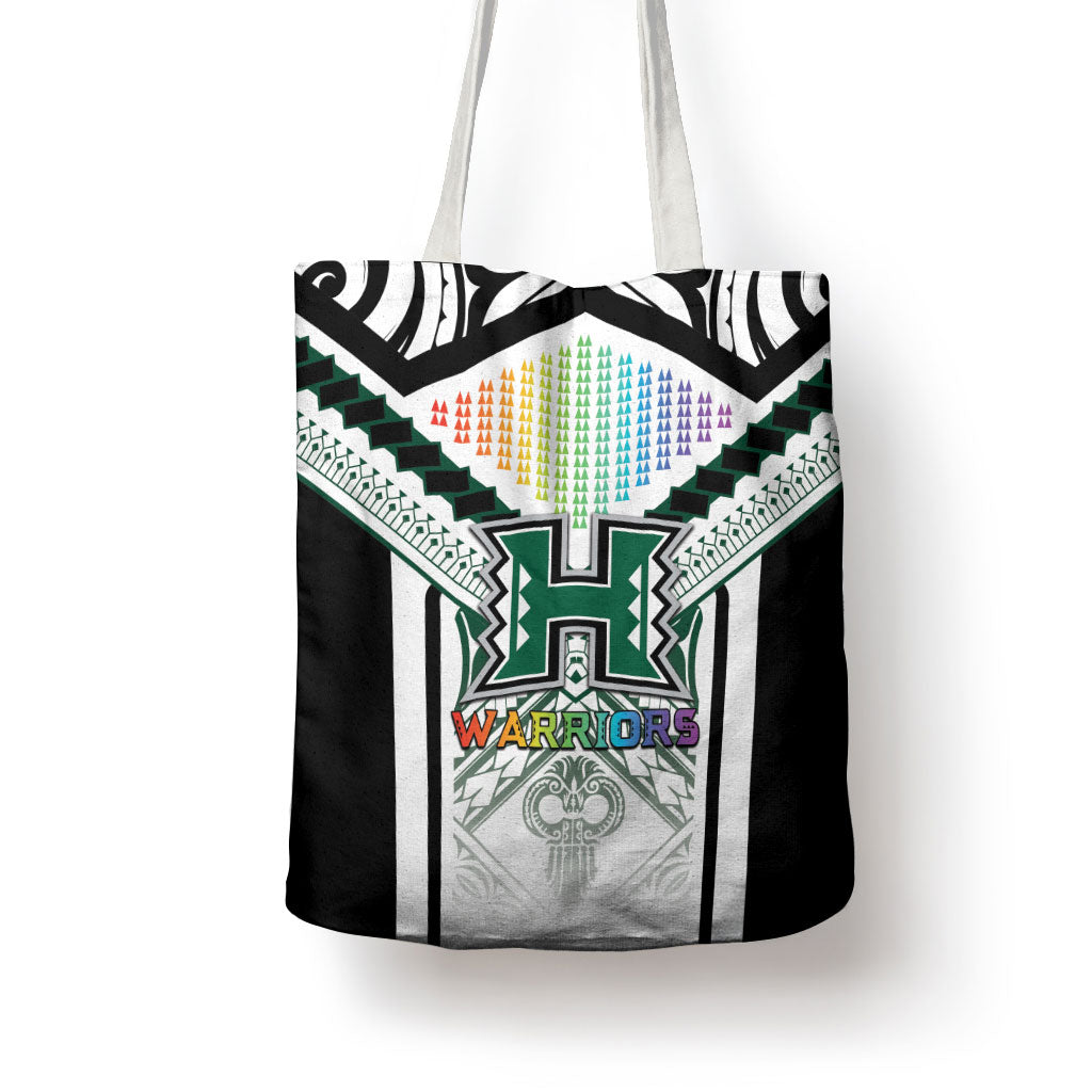 Hawaii Warriors Football Tote Bag Rainbow Kakau Pattern White LT05 - Polynesian Pride