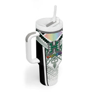 Custom Hawaii Warriors Football Tumbler With Handle Rainbow Kakau Pattern White LT05 - Polynesian Pride