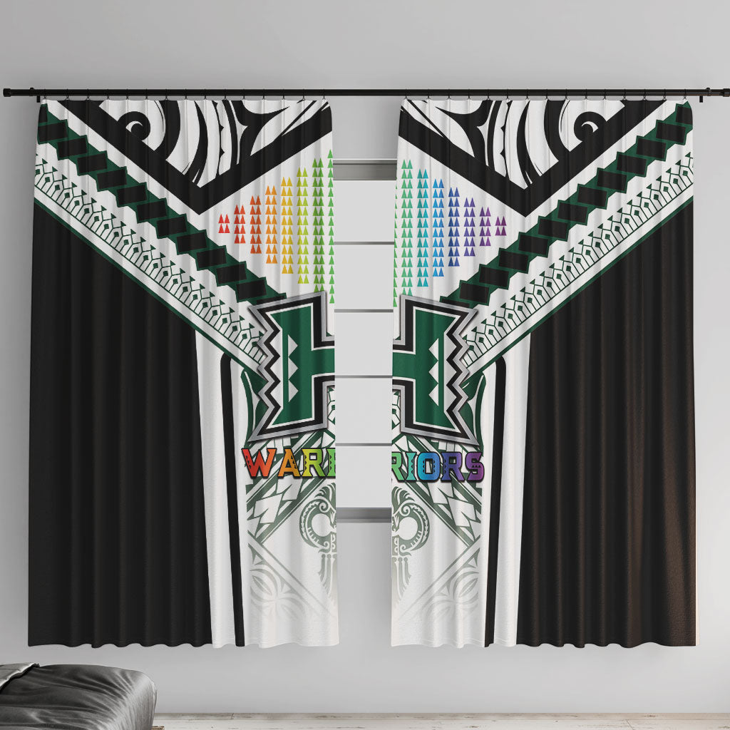 Hawaii Warriors Football Window Curtain Rainbow Kakau Pattern White LT05 With Hooks White - Polynesian Pride