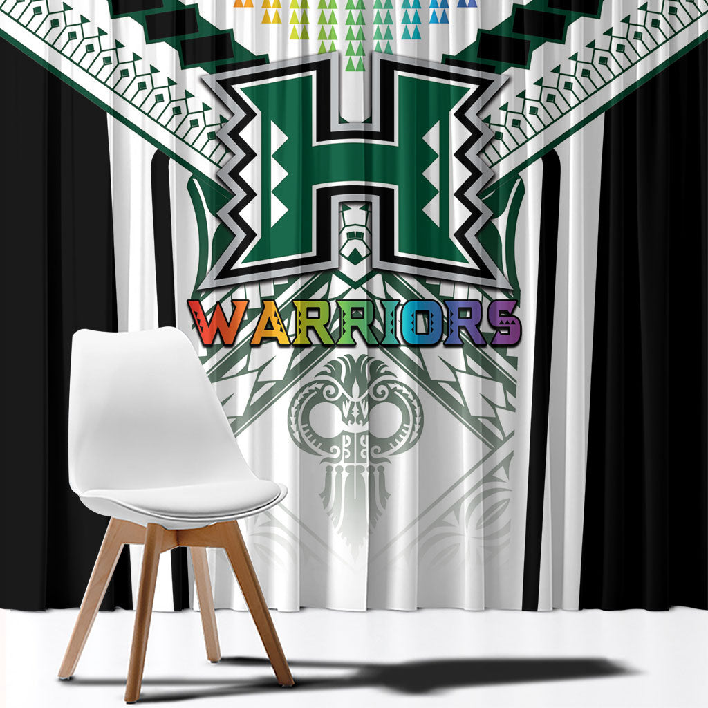 Hawaii Warriors Football Window Curtain Rainbow Kakau Pattern White LT05 - Polynesian Pride