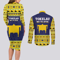 Tokelau Christmas Couples Matching Long Sleeve Bodycon Dress and Long Sleeve Button Shirt Tokelauan Turtle Santa Sleigh LT05 - Polynesian Pride