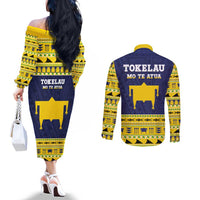Tokelau Christmas Couples Matching Off The Shoulder Long Sleeve Dress and Long Sleeve Button Shirt Tokelauan Turtle Santa Sleigh LT05 - Polynesian Pride