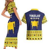 Tokelau Christmas Couples Matching Short Sleeve Bodycon Dress and Hawaiian Shirt Tokelauan Turtle Santa Sleigh LT05 - Polynesian Pride