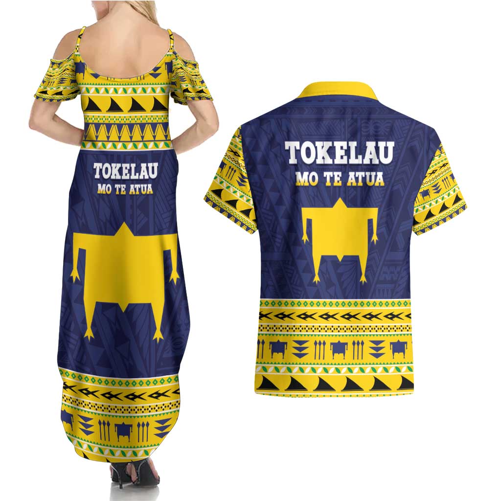 Tokelau Christmas Couples Matching Summer Maxi Dress and Hawaiian Shirt Tokelauan Turtle Santa Sleigh LT05 - Polynesian Pride