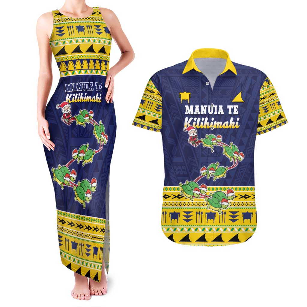Tokelau Christmas Couples Matching Tank Maxi Dress and Hawaiian Shirt Tokelauan Turtle Santa Sleigh LT05 Yellow - Polynesian Pride