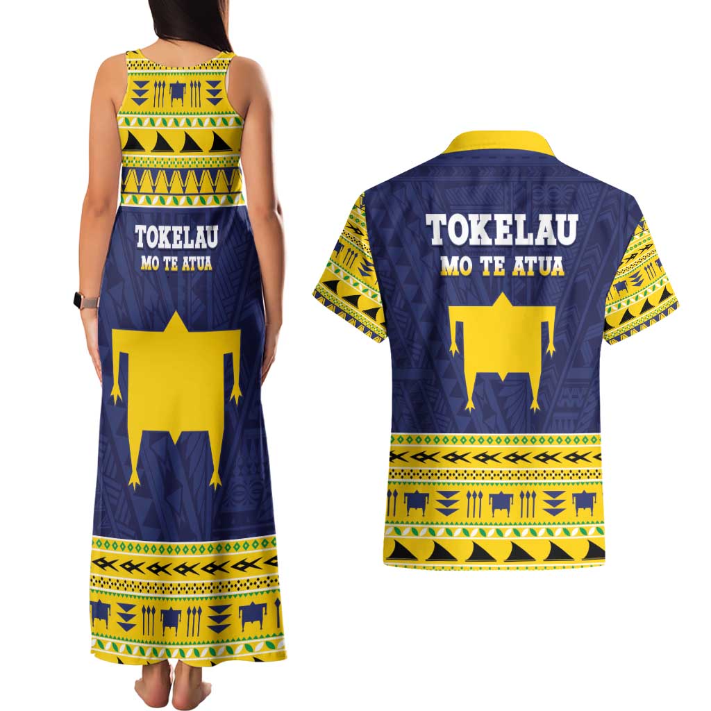 Tokelau Christmas Couples Matching Tank Maxi Dress and Hawaiian Shirt Tokelauan Turtle Santa Sleigh LT05 - Polynesian Pride