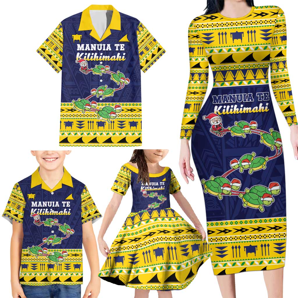 Tokelau Christmas Family Matching Long Sleeve Bodycon Dress and Hawaiian Shirt Tokelauan Turtle Santa Sleigh LT05 - Polynesian Pride
