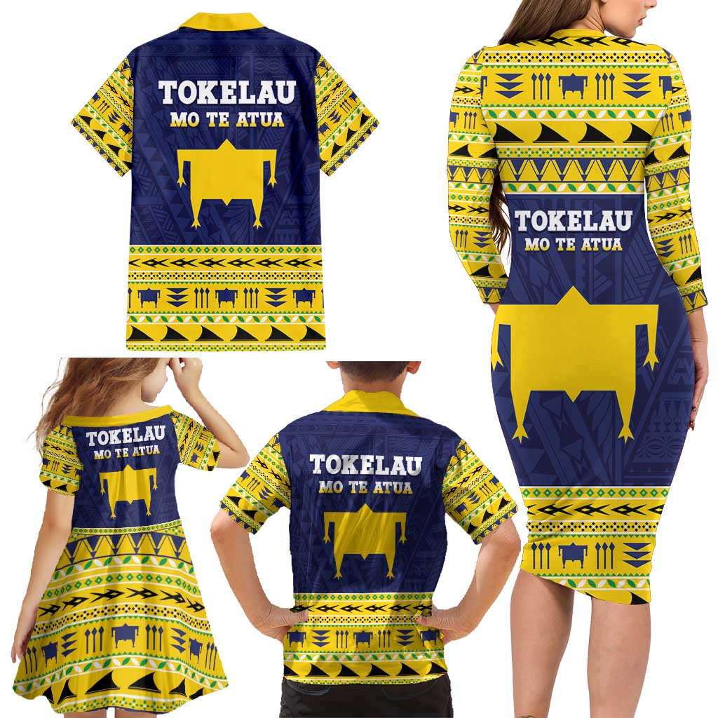 Tokelau Christmas Family Matching Long Sleeve Bodycon Dress and Hawaiian Shirt Tokelauan Turtle Santa Sleigh LT05 - Polynesian Pride