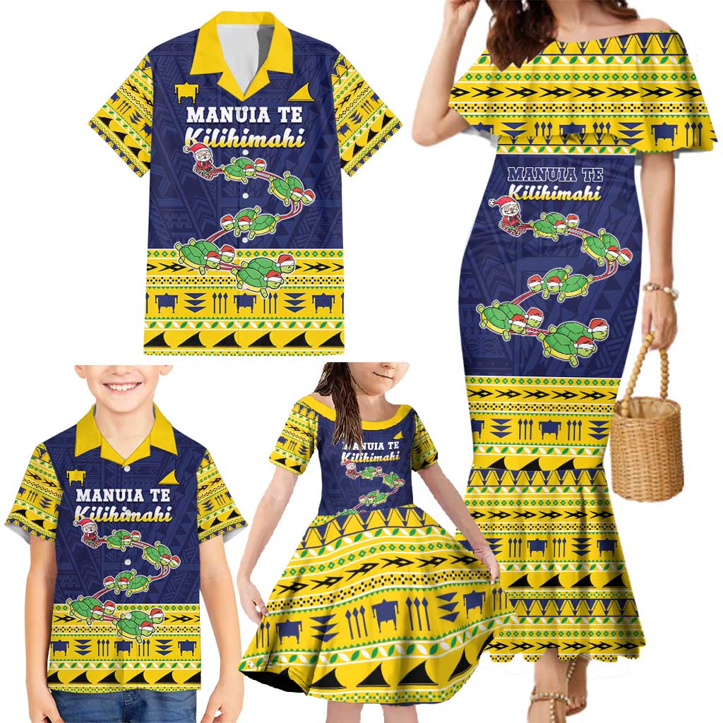 Tokelau Christmas Family Matching Mermaid Dress and Hawaiian Shirt Tokelauan Turtle Santa Sleigh LT05 - Polynesian Pride
