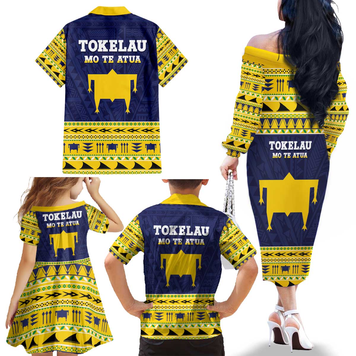 Tokelau Christmas Family Matching Off The Shoulder Long Sleeve Dress and Hawaiian Shirt Tokelauan Turtle Santa Sleigh LT05 - Polynesian Pride