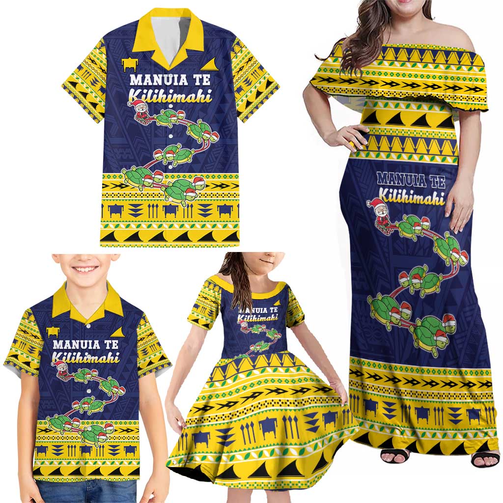 Tokelau Christmas Family Matching Off Shoulder Maxi Dress and Hawaiian Shirt Tokelauan Turtle Santa Sleigh LT05 - Polynesian Pride