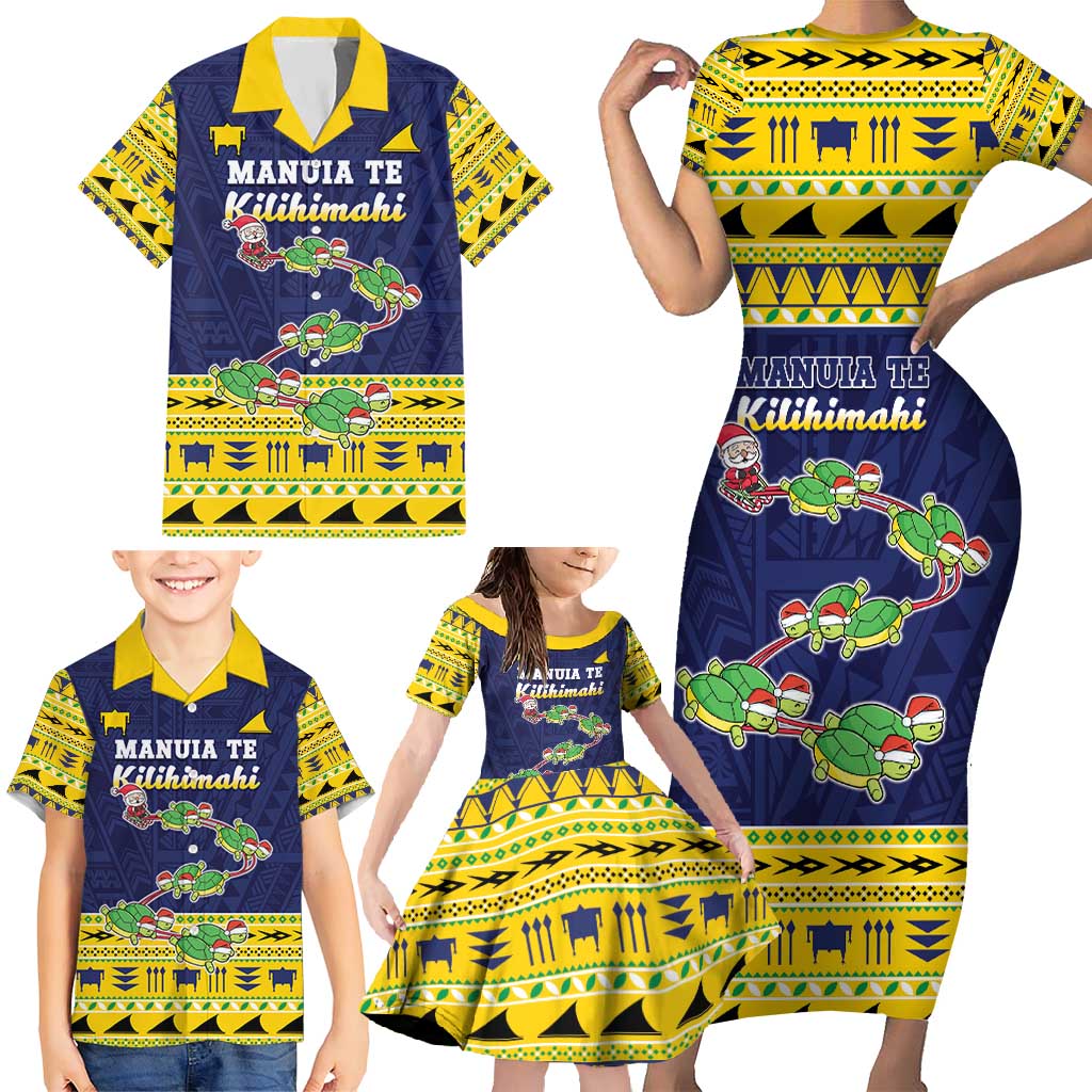 Tokelau Christmas Family Matching Short Sleeve Bodycon Dress and Hawaiian Shirt Tokelauan Turtle Santa Sleigh LT05 - Polynesian Pride